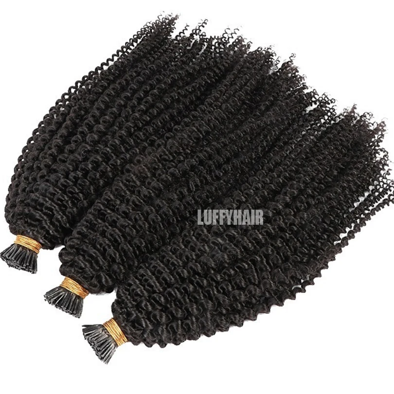 

300 Strand Kinky Curly I Tip Hair Extensions Human Hair 1g/1s 3B 3C Easy Stick Keratin Tip Hair Extensions For Women