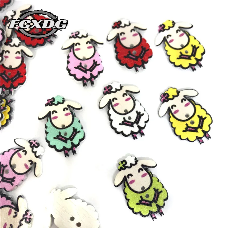 

50pcs/lot Mixed Colors Cute Cartoon Sheep Decorative Buttons for Crafts DIY Scrapbooking Accessories Wooden Buttons for Clothing