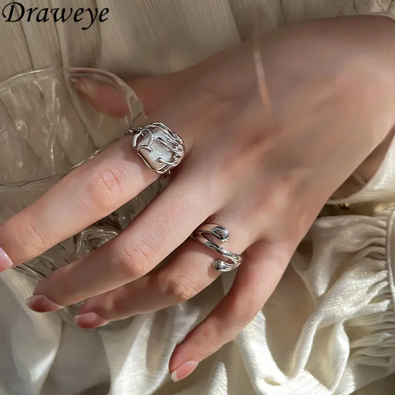 

Draweye Irregular Baroque Pearl Rings for Women Geometric Hiphop Forefinger Jewelry Korean Style Fashion Anillos Mujer Vintage