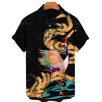 2022 chinese style short sleeved shirt hawaiian mens shirt 3d crane printed shirt hip hop harajuku beach lapel shirt