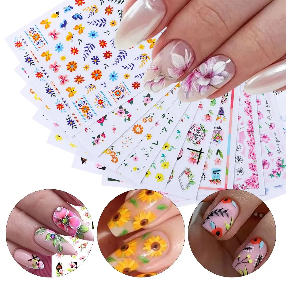 

Manicure Blooming Sakura Daisy Design DIY Wraps Decals 3D Spring Flowers Geometric Nail Stickers