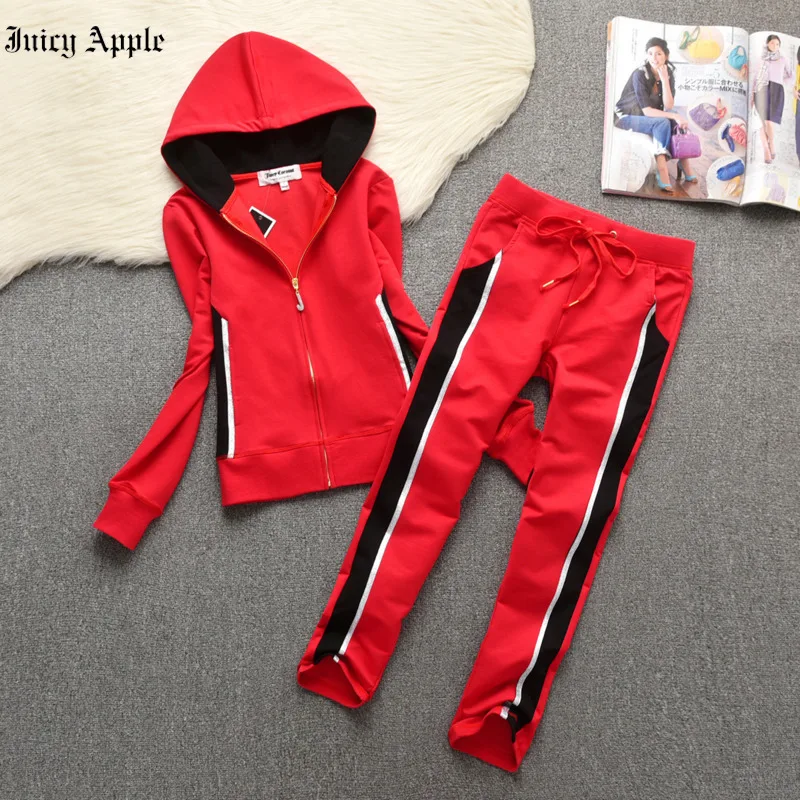 Juicy Apple Tracksuit Women Casual Sportswear Sets Woman Patchwork Hoodies Sweatshirt and Sweatpant 2 Pcs Set Spring Jogger Set