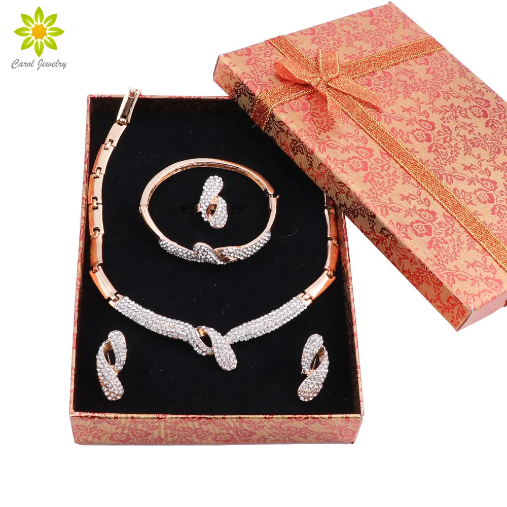 

Wedding Bridal Crystal Jewelry Set For Women Party Fashion Choker Necklace Vintage Dubai Trendy Accessories with Gift Boxes