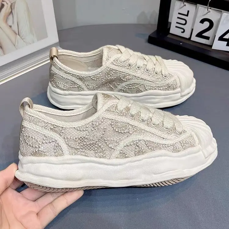 

Women Mesh Platform Sneakers Shell Head Casual Summer Vulcanized Shoes Ladies Lace Dissolving Shoes Sports Breathable