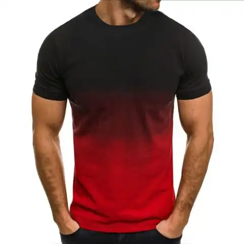 Футболка мужская Тонкая с коротким рукавом, модная рубашка с градиентным переходом цветов, футболка с круглым вырезом и 3D-принтом для подро...