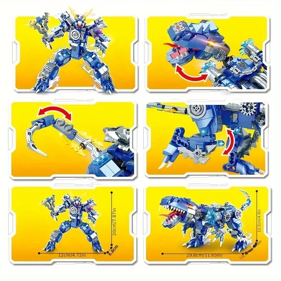 433 шт. сборочные строительные блоки механический рыцарь-динозавр 2 режима