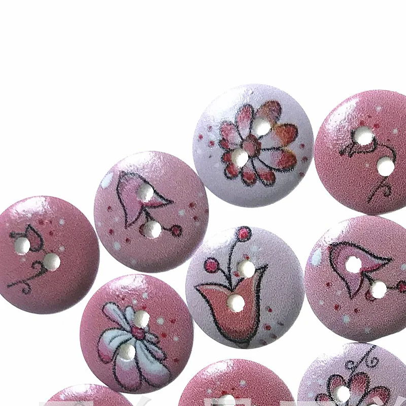 

100PCS 15MM 2 Holes Children's Wooden Button Cartoon Pink Flower Love Wooden Buttons Flatback Scrapbooking Embellishment Crafts