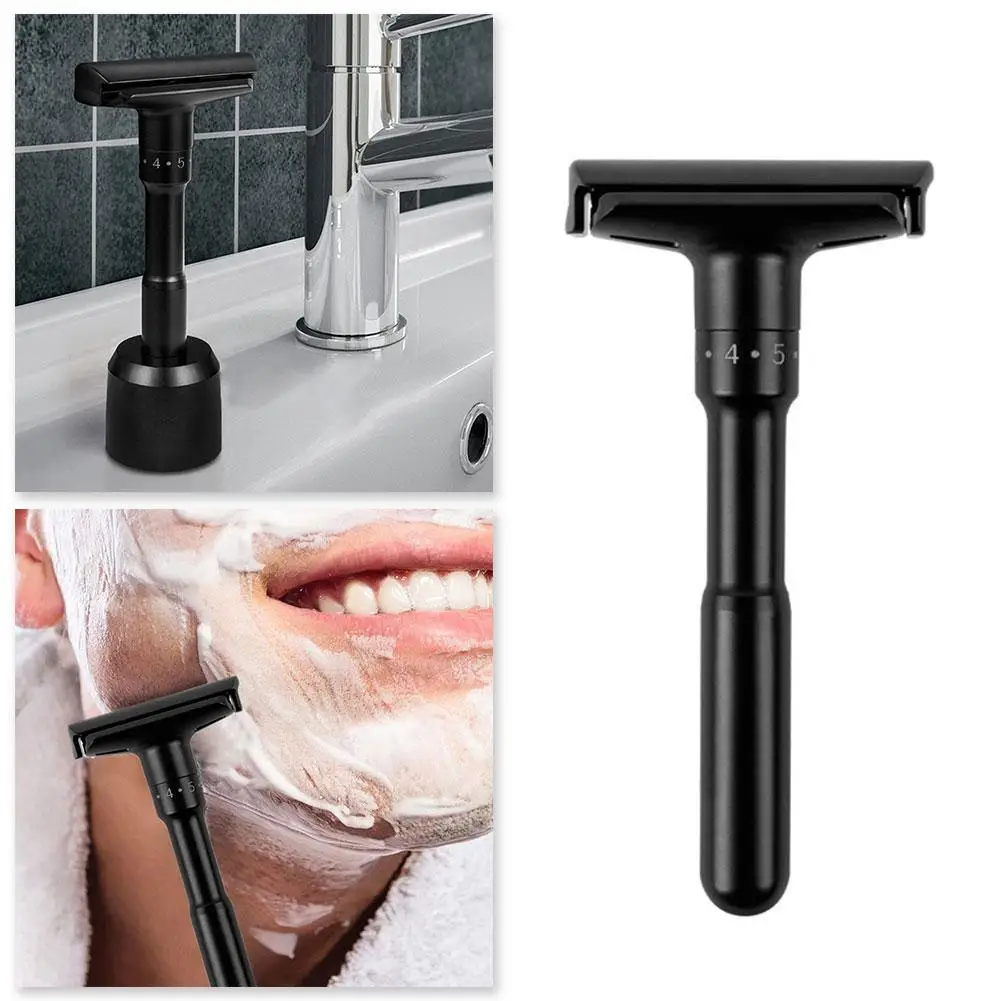 Black Adjustable Safety Razor Can Design Name On It Classic Stand Men Shaving 5 Gift Blades Beard Care |