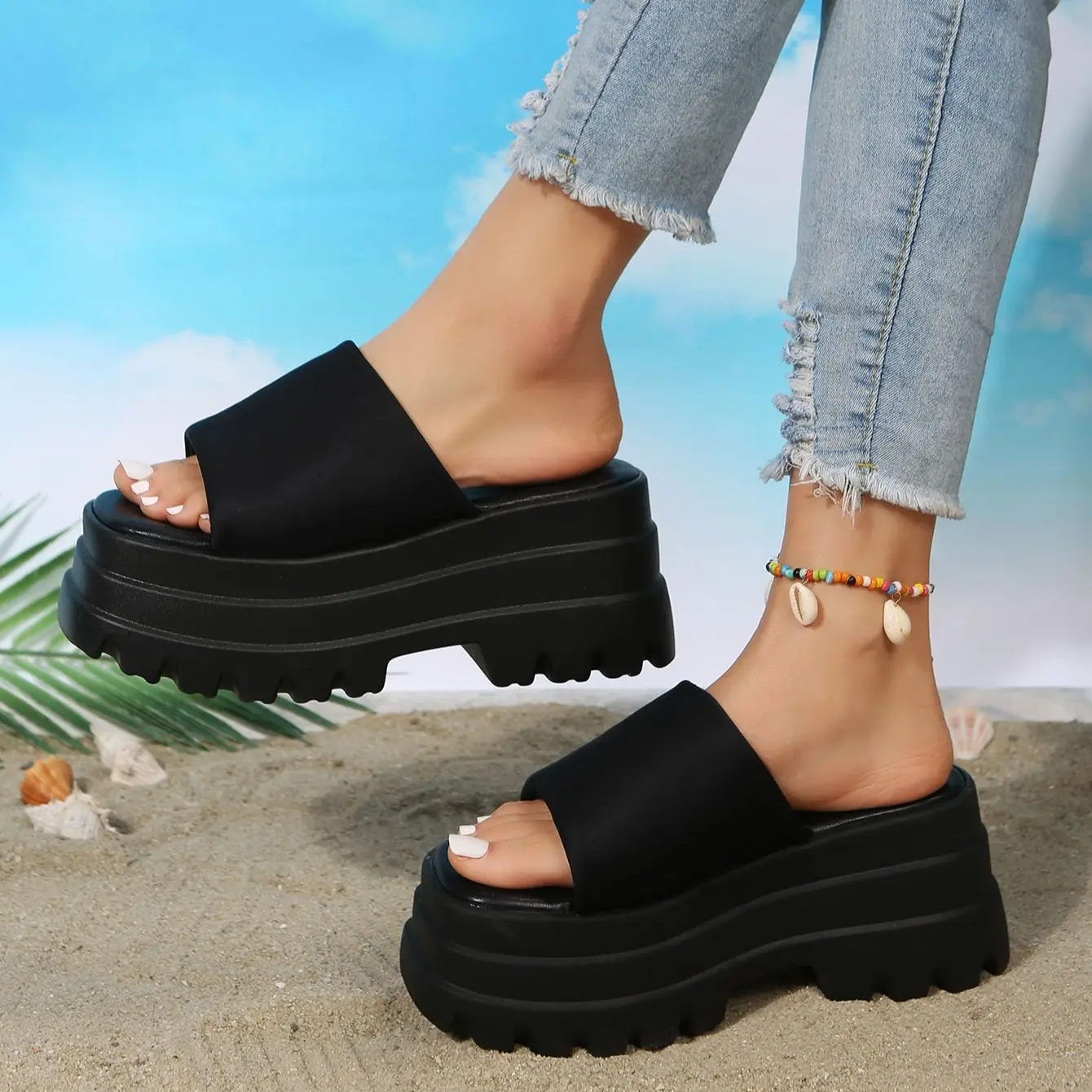

ippeum Gothic Platform Sandals Women Summer Open Toe Comfy Punk Style Mules Woman Black Shoes Platforms Chunky Heeled Slides