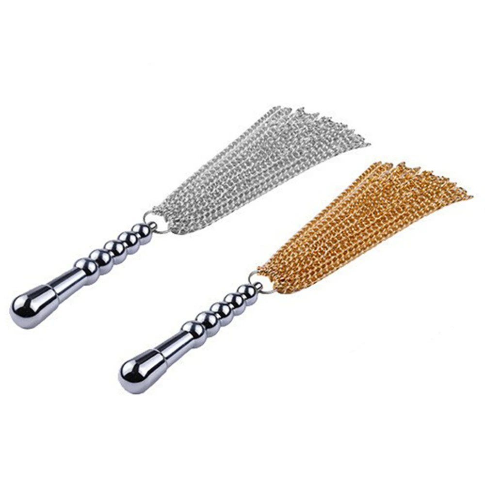 Metal Alloy Chain Tassel Short Horse Riding Whip Crop Stainless Steel Handle Whip