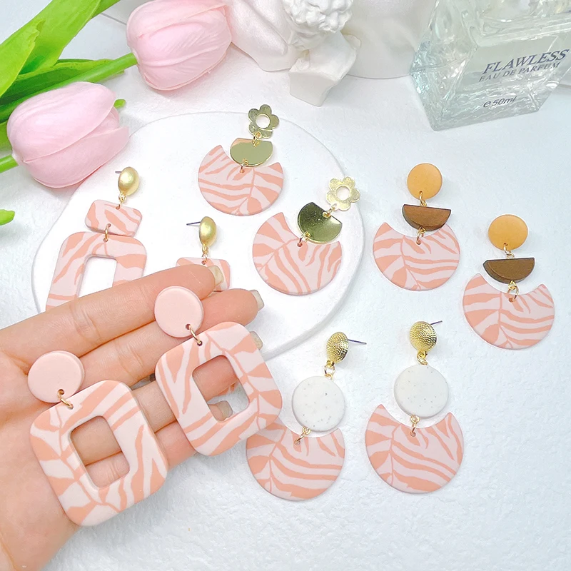 

summer sweet cute pink Geometry Polymer Clay Handmade Earring 2022 trend new pendientes verano Women dangle Stud earrings