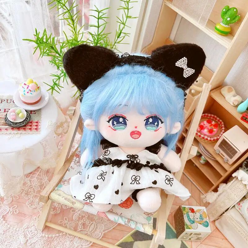 

4 шт./компл. черные кружевные подтяжки, платье, повязка на голову, обувь, кукольная одежда для 20 см Kpop, плюшевые куклы, наряд, игрушки, аксессуа...