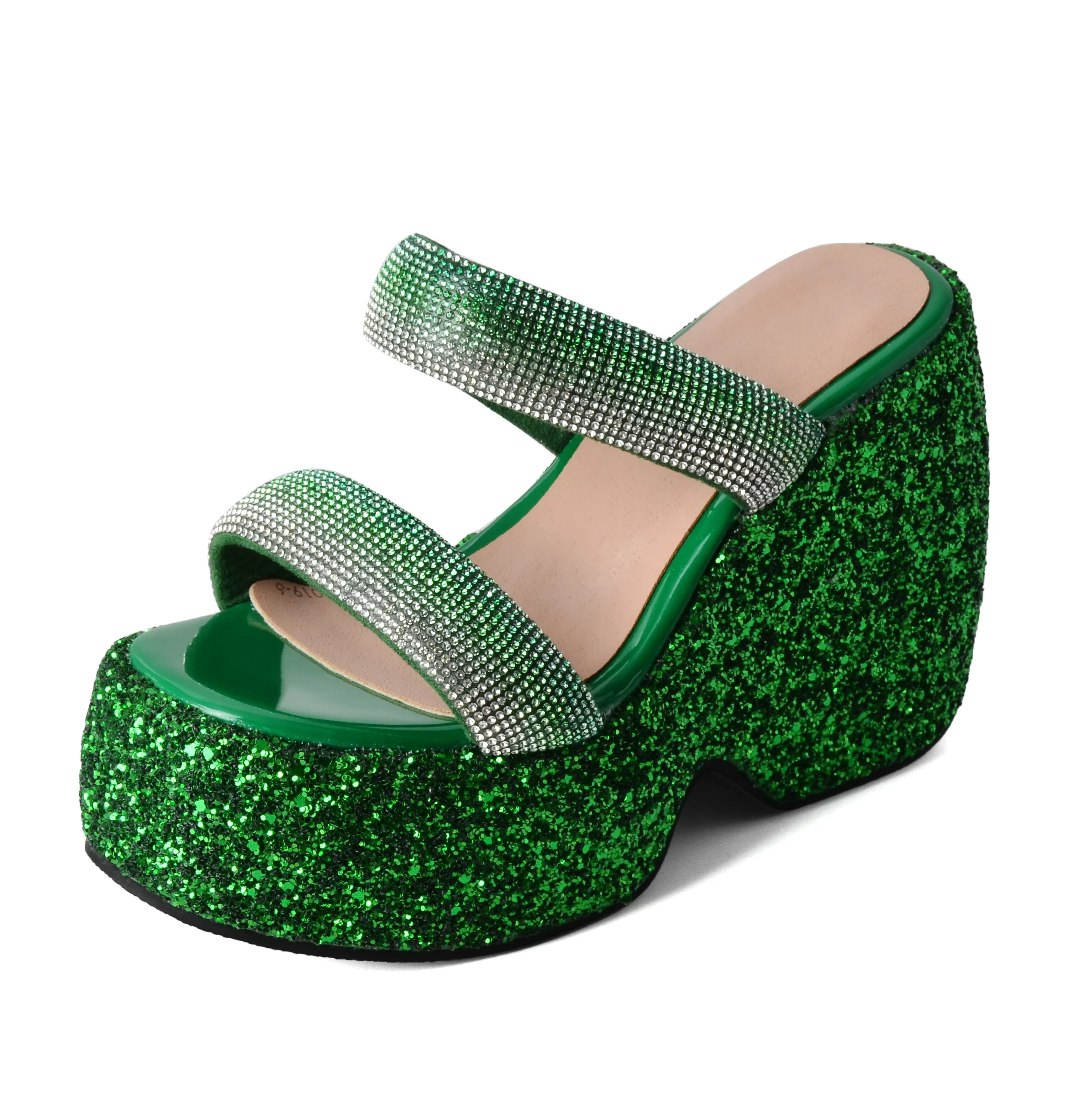 

Сандалии enmayer】женские на платформе, тканевые туфли на танкетке, без застежки, с блестками, высокий каблук, летняя обувь для банкета, большие размеры 34-43