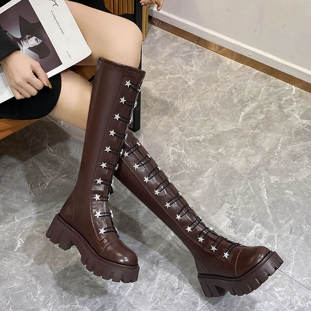 Add fleece design sense back zipper high boots 2023 women new thick soled shoes mid-heel matching color student boots