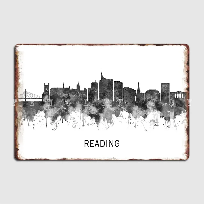 

Reading England Skyline Bw Metal Sign Pub Garage Plaques Club Party Vintage Tin Sign Poster