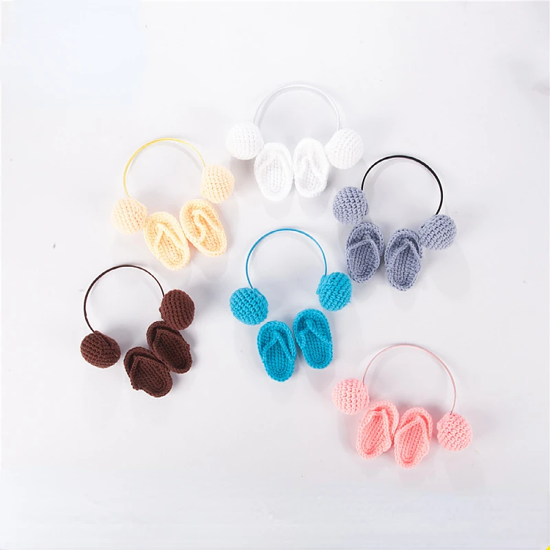 

Newborn Photography Props Baby Photo Wool Weaving Small Slippers Headset Mini Ear Bag Set Shooting Auxiliary Modeling Accessorie
