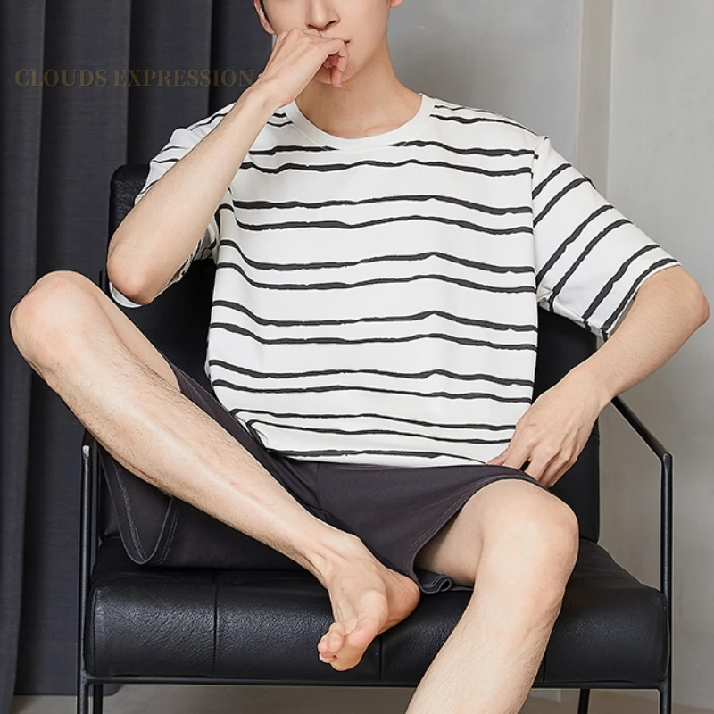 Пижамный комплект Pjs мужской с коротким рукавом трикотажный клетчатая Пижама