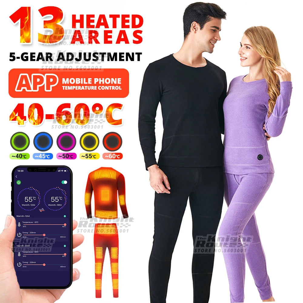 

Winter Women Men Heated Underwear Thermal Jacket Suit APP Control Heated Vest Heated Clothing Warm Travel Camping Long Johns New