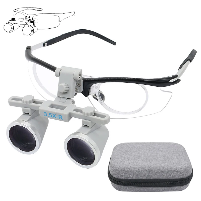 

3.5X Eyeglasses Dental Loupes 340-440mm Working Distance Binocular Magnifier Dentist Loupes with Prescription Eyeglasses Frame
