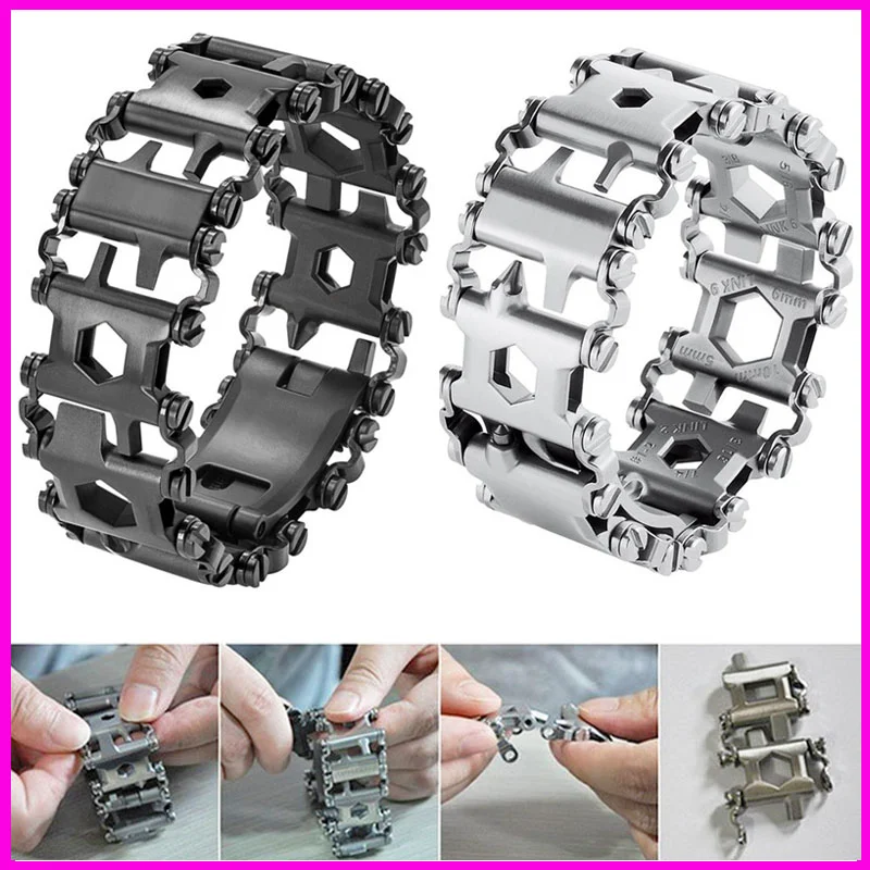 

29 In 1 Tool Bracelet Stainless Tread Bracelet Outdoor Bolt Driver Tools Kit Travel G-shock IWatch ETC