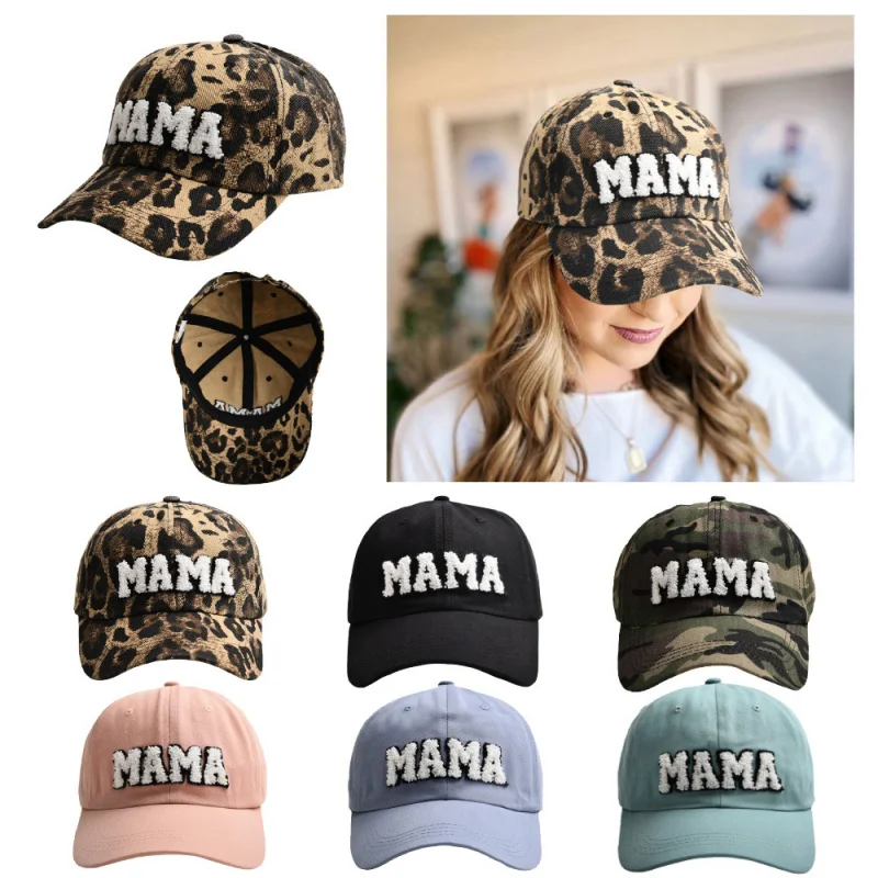 Фото 2-х шт. Новый комплект бейсболок MAMA MINI, летние леопардовые женские и детские солнцезащитные козырьки, уличные солнцезащитные шляпы с изогнутыми полями №1