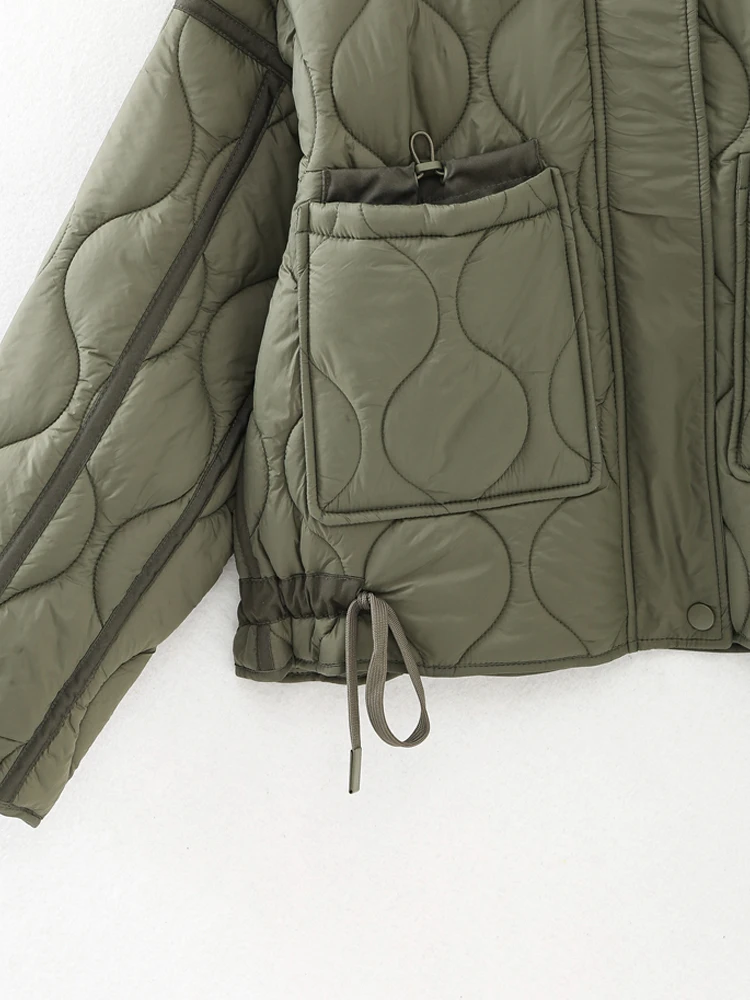 PAILETE Women 2023 fashion with drawstrings thick warm jacket coat vintage high collar long sleeve female outerwear chic tops