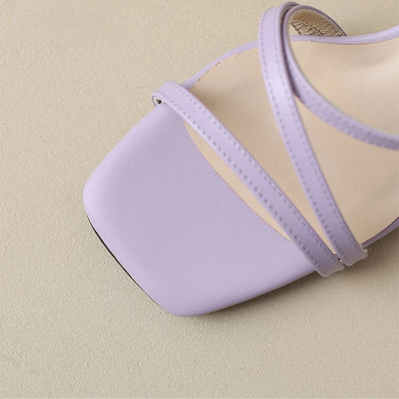 2023 Sexy Women High Heeled Sandals Genuine Leather New Summer Ankle Strap Sandal Karley Fashion Ladies White Purple