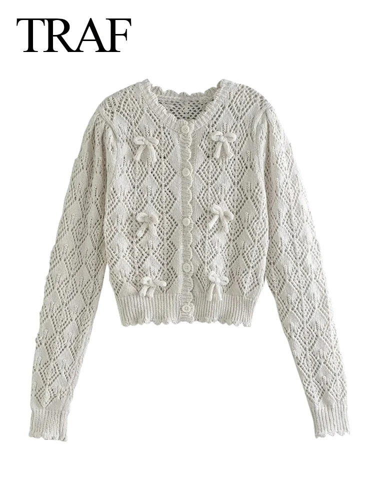 

Женский однобортный свитер с бантом, с круглым вырезом