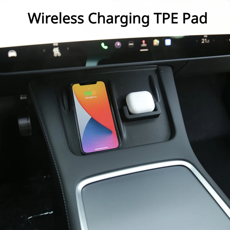 

For Tesla Model 3 Model Y Wireless Charging Pad Headphone Headset Anti-skid Pads Car Phone Non-slip Mat TPE Modified Black 2023