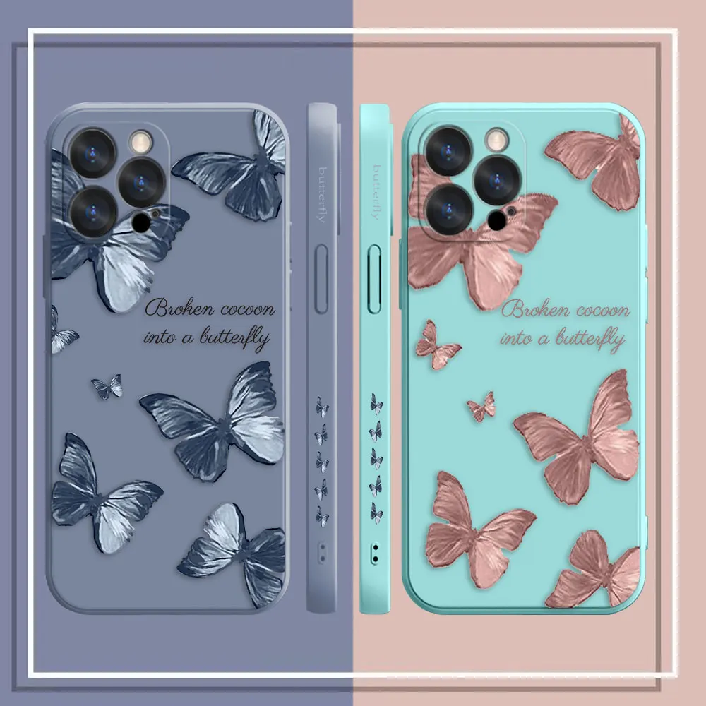 Phone Case For Apple iPhone 14 13 12 11 Pro XS Max Mini X XR SE 7 8 6 6S Plus Case Cover Funda Cqoue Shell Capa Pretty Butterfly