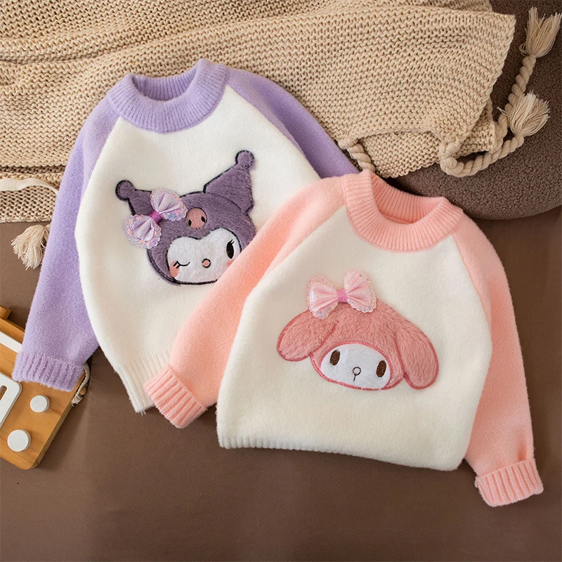 

My Melody Sanrio Kawaii Anime Girly Heart Autumn Winter New Knit Shirt Kuromi Cute Cartoon Fleece Thickened Sweater Toys Kids