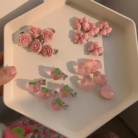 2022 new korean pink hairpins for women girl 5pcs cute fashion barrettes bowknot flower peach heart sweet kids hair accessories