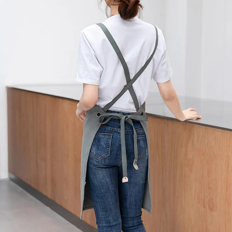 

Flower Shop Uniform Aprons Nordic Style Waterproof Binding Design Neck Band Design Multiple Slots Kitchen Work Apron Barbers Bib