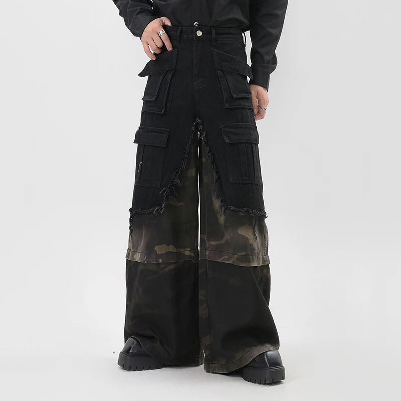 FEWQ камуфляжные мужские джинсы винтажный дизайн рабочая одежда широкие брюки