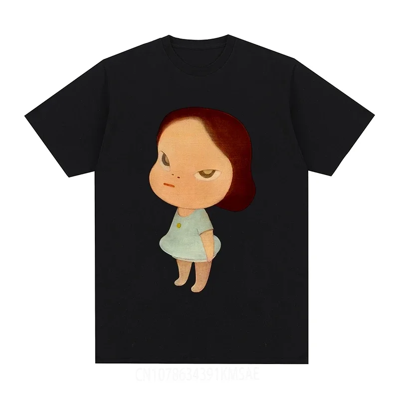 Черная футболка Yoshitomo Nara с круглым вырезом Предварительно сжатая Хлопковая