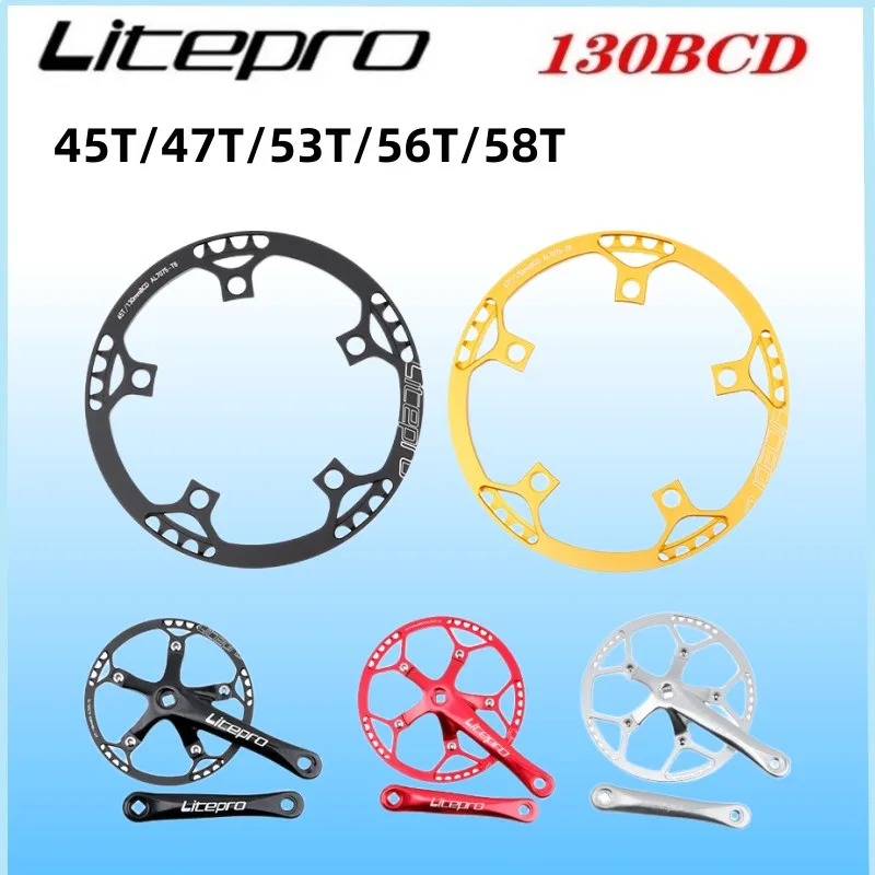 

Litepro Single Speed 130BCD Folding Bike Crankset BMX Chainwheel 45T/47T/53T/56T/58T AL7075 Chain Wheel 170mm Crank Chain RingLi