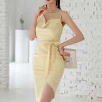 french yellow elegant exquisite dress 2022 summer fashion solid color sleeveless camisole slim high end asymmetrical dresses
