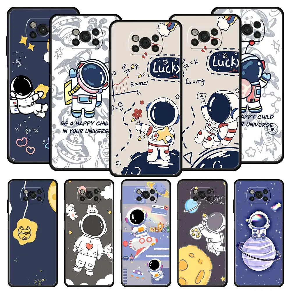 

Funda Case For Xiaomi Mi Poco X3 NFC M3 11 12 10 9T 9 A2 Lite 12X 10T Pro 11T Black Soft Phone Capas Star Astronaut Cute