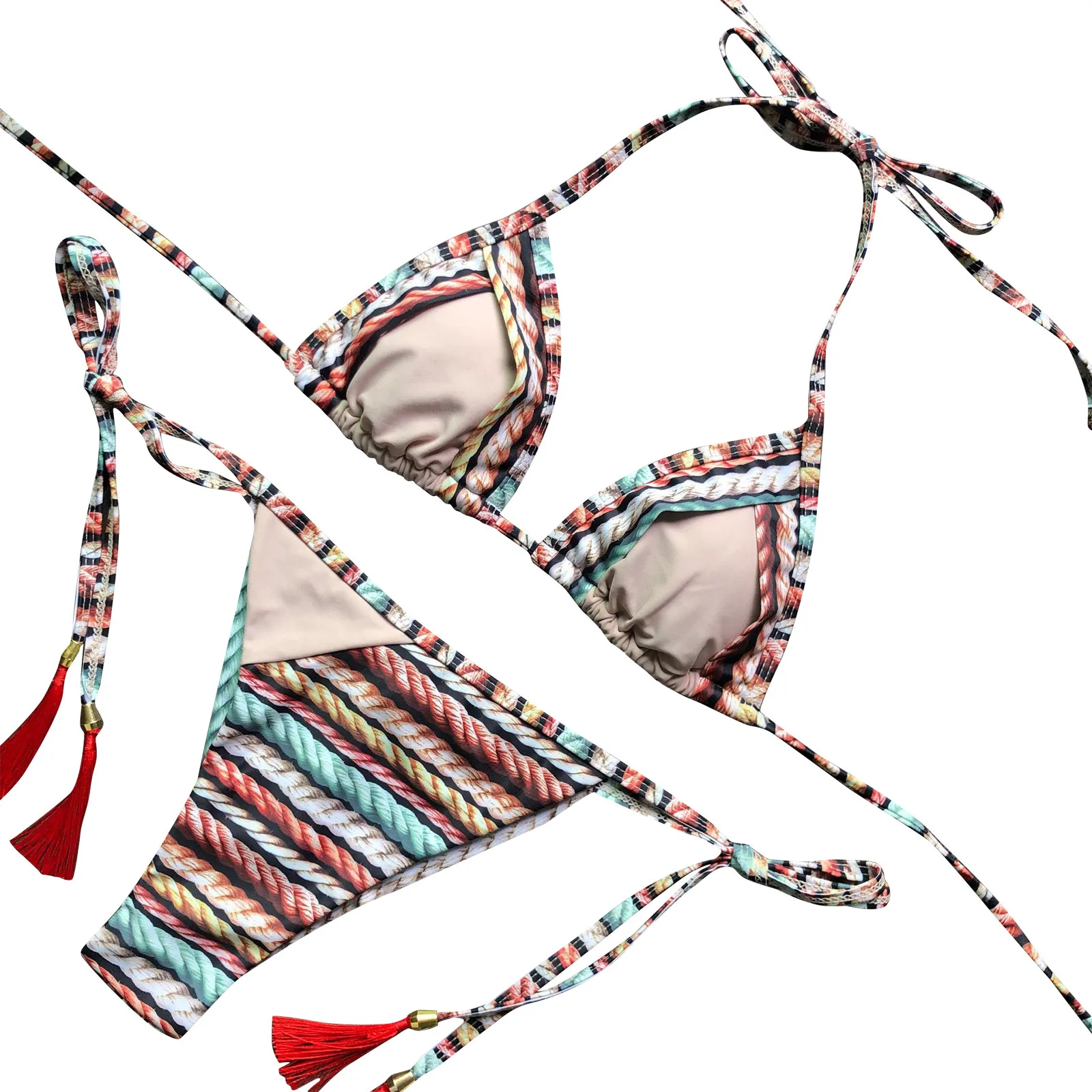 

Ladies Bikini Sexy Swimwear Split Swimsuit Sexy Fashion Halter Strap Checkered Swimwears Tankinis Set Swimwears micro