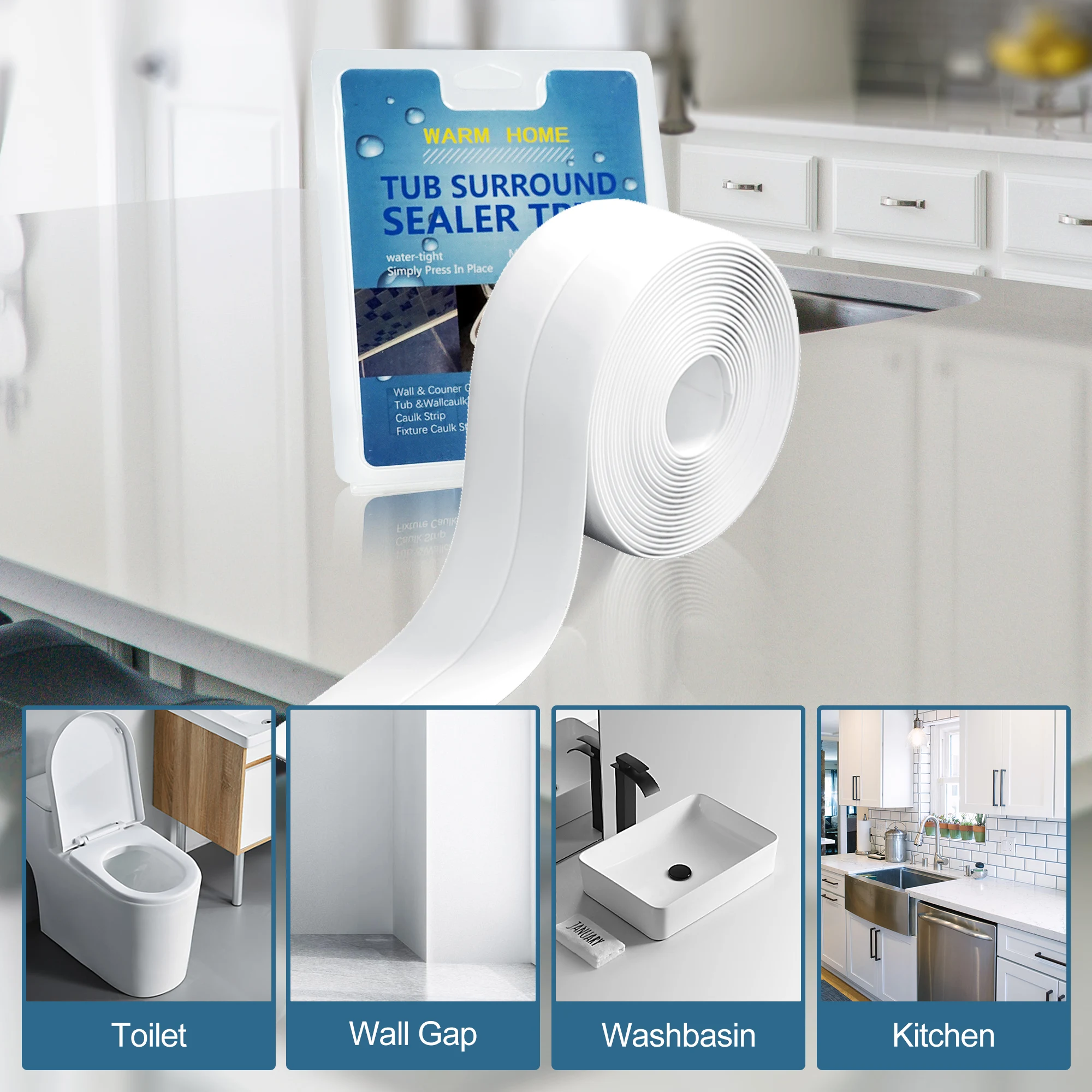 

Kitchen Sink Waterproof Tape Bathroom Shower Sink Bath Sealing Strip PE Mold Proof Self Wall Sticker For Bathroom Adhesive Tapes