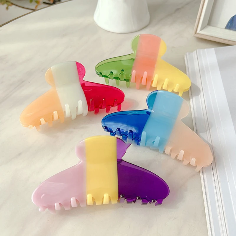 

INS шикарный градиентный полосатый Радужный цвет зажим для волос Акриловые зажимы для волос зажим для Волос акула японские аксессуары для во...