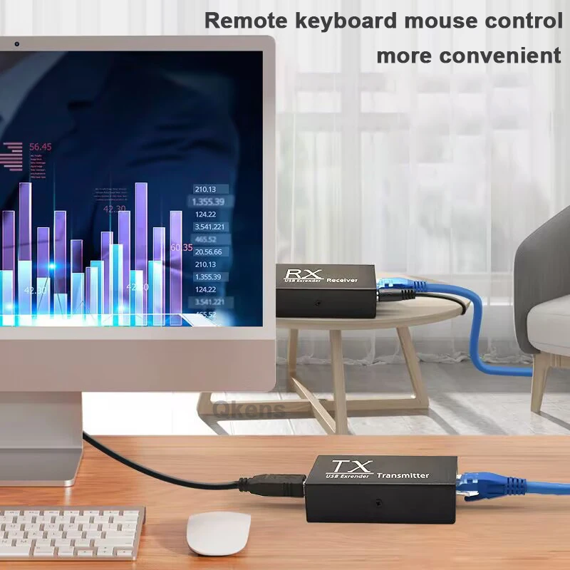 1 комплект, 4-портовый USB-удлинитель до 120 м через Ethernet-кабель CAT6, адаптер USB-концентратора для ноутбука, ПК, компьютера, клавиатуры, мыши, U-флэш-диска (art.: 3920d43bf1128) - 3920d43bf1128