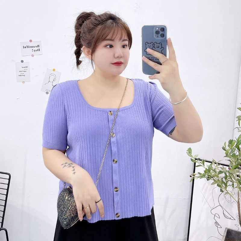 

2022 Women Solid Top Female Summer Knitted Polo Collar Short Sleeve T-shirt Girls square collar Vintage Simple T Shirts Tees A78