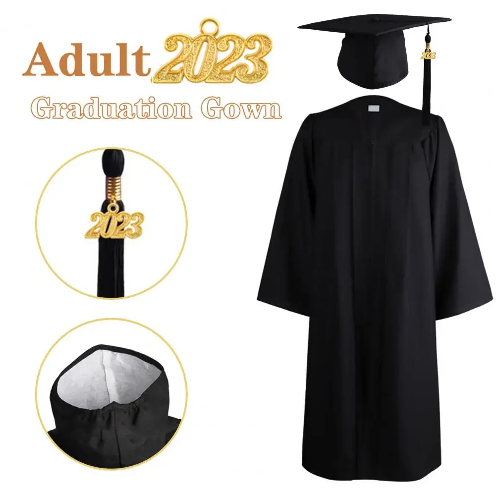 

1 Set Graduation Uniform with Tassel Zipper Closure Long Sleeve Loose Cardigan Dress-up Solid Black 2023 College Graduation Gown