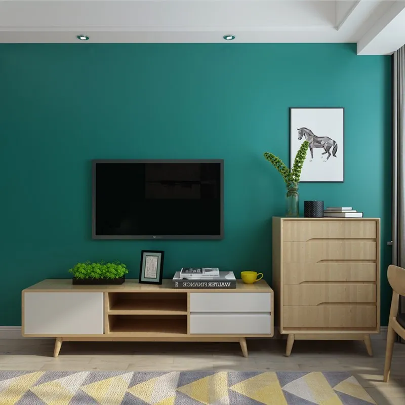 

Waterproof and stain resistant peacock blue and green pure pigment color wallpaper modern minimalist bedroom living room