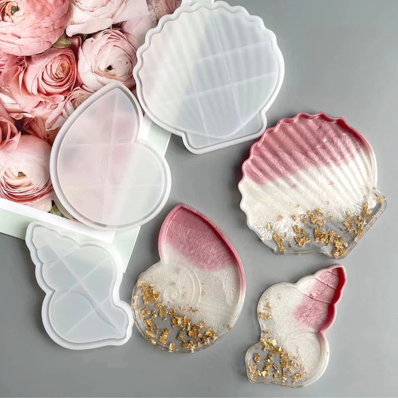 

1pc Shell-Shaped Plate Coaster Silicone Molds UV Epoxy Resin Mold Storage Box Tray Mould Starfish Fruit Dish Home Decor