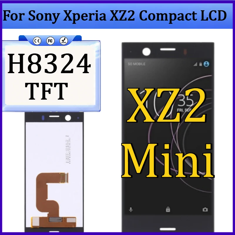 Фото Новый TFT-дисплей для Sony Xperia XZ2 Compact, ЖК-дисплей с сенсорным экраном, дигитайзер в сборе, замена для Sony XZ2 Mini/H8324 LCD №1