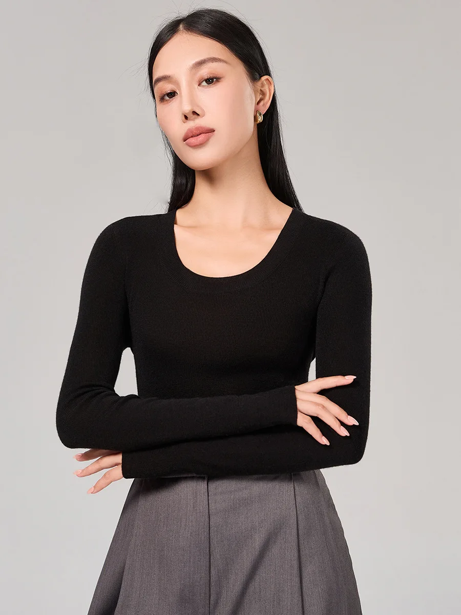 Шерстяной свитер с 2024 года новый осенне-зимний корейский U-образным вырезом