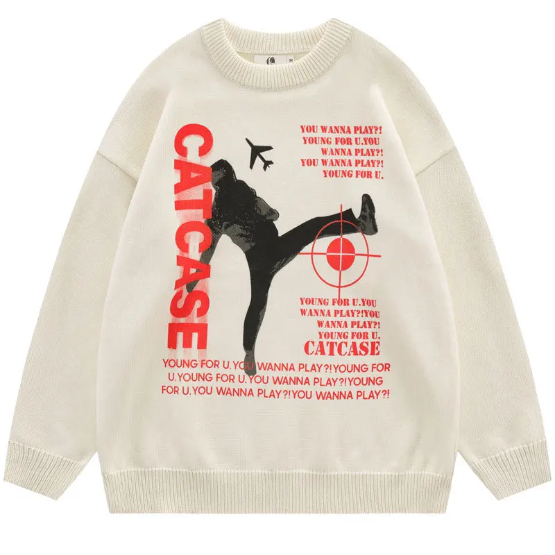 

Hip Hop Men Sweater Streetwear Harajuku Letter Print Knitted Jumpers Sweaters 2022 Autumn Fashion Casual Cotton Pullover Sweater