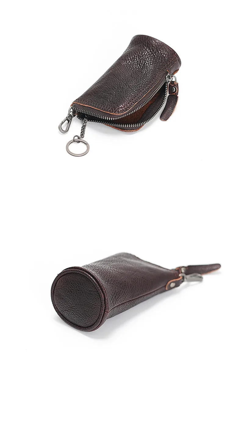 Vintage fashion natural genuine leather men women small key bag outdoor casual organizer luxury real cowhide Storage Coin purse